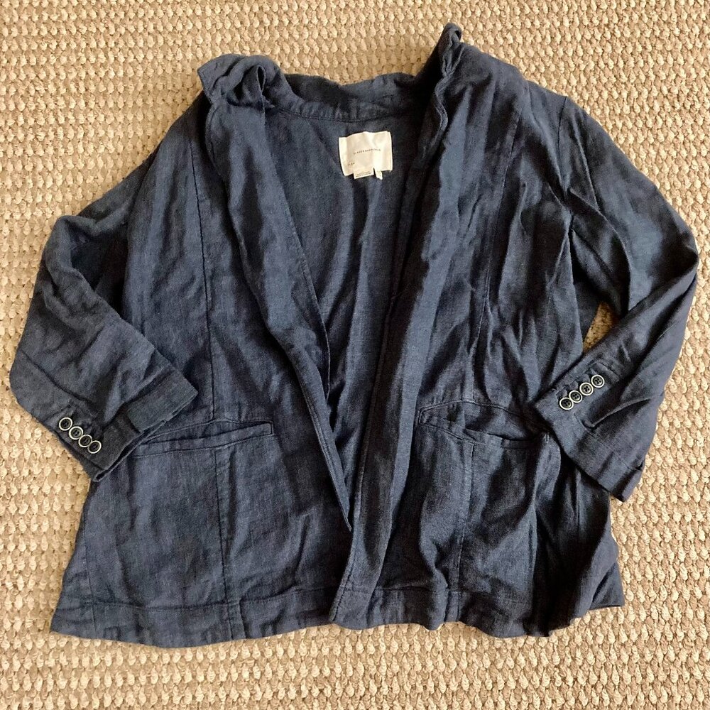 Anthropologie Womens Open Front Blazer Long Sleeve Pockets Size 14 Black